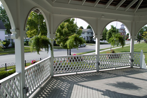 Looking off the edge of a gazebo